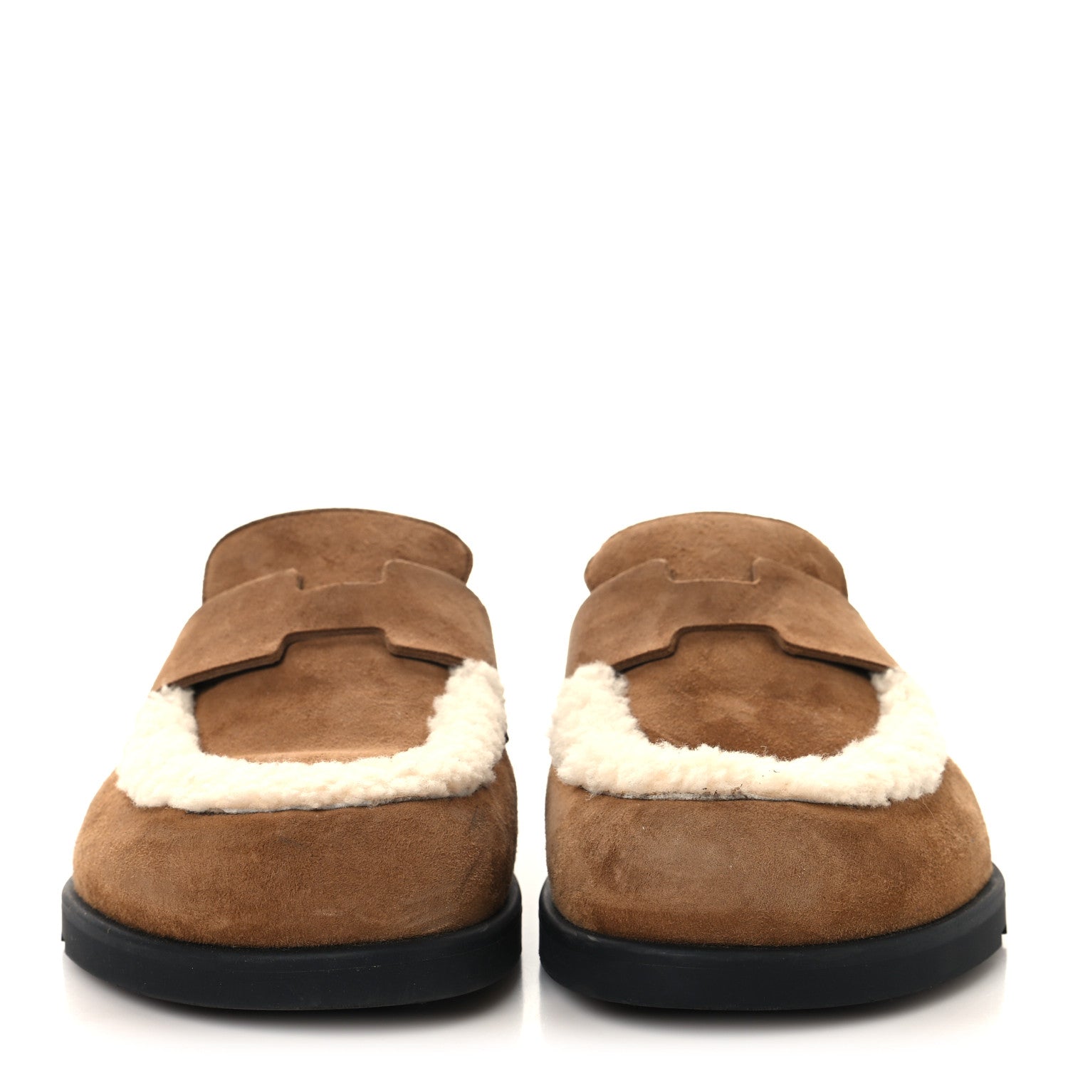Hermes Suede Goatskin Shearling Go Mules 39 Brun Frume Ecru 3 of 11