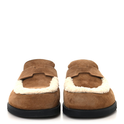 Hermes Suede Goatskin Shearling Go Mules 39 Brun Frume Ecru 3 of 11