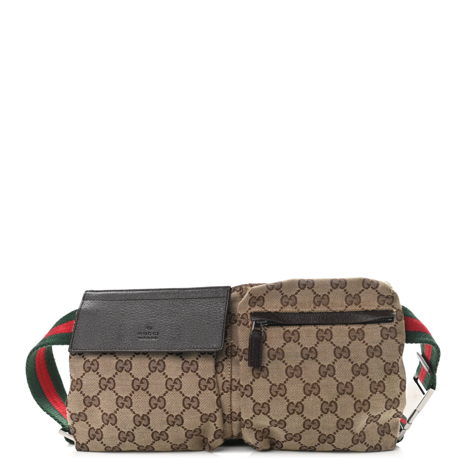 Gucci GG Monogram Double Pocket Belt Bag Dark Brown 1 of 14