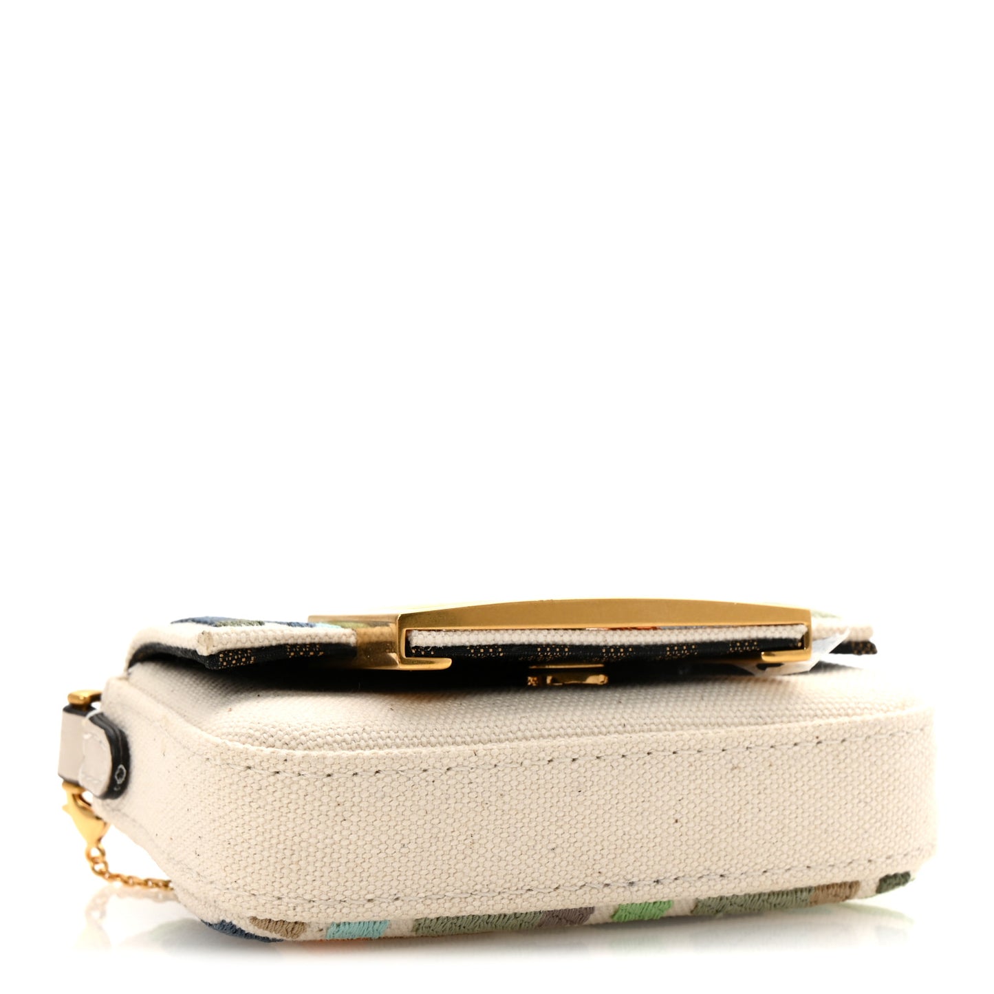 Canvas Nappa FF Multicolor Embroidered Nano Maxi Buckle Baguette Charm Grezzo Multicolor Latte