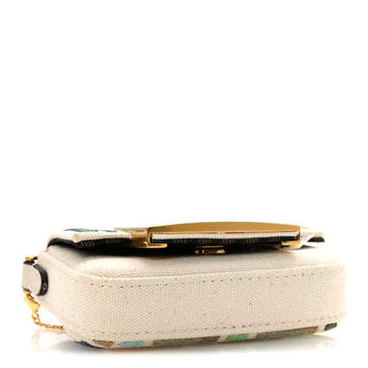 Fendi Canvas Nappa FF Multicolor Embroidered Nano Maxi Buckle Baguette Charm Grezzo Multicolor Latte 4 of 10