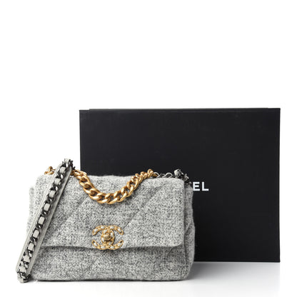 Chanel Tweed Quilted Medium Chanel 19 Flap Grey Ecru 11 of 11