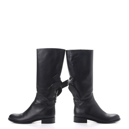 Valentino Garavani Calfskin Bow Lace Up Back Knee High Tall Boots 38.5 Black 6 of 24