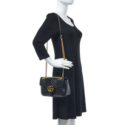 Gucci Calfskin Matelasse Small GG Marmont Shoulder Bag Black 2 of 7