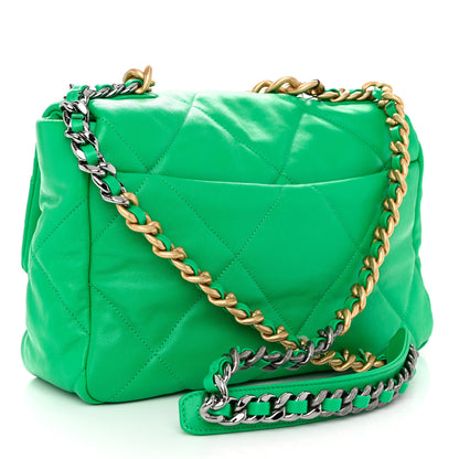 Chanel Lambskin Quilted Large Chanel 19 Flap Green 3 of 10