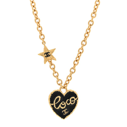 Chanel Enamel Coco Heart CC Star Necklace Gold Black 1 of 3