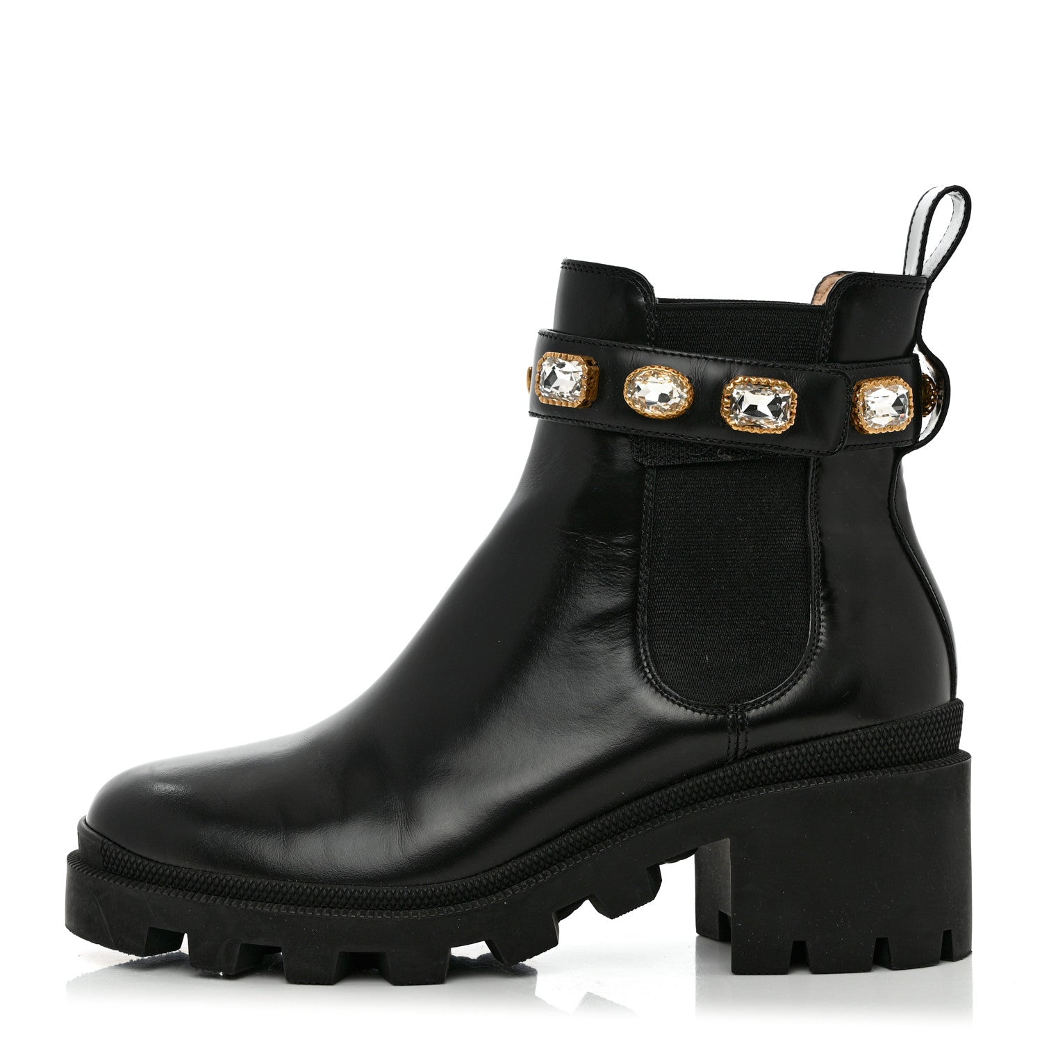 Gucci Calfskin Crystal GG Trip Chelsea Ankle Boots 39.5 Black 1 of 15