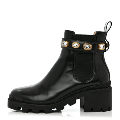Gucci Calfskin Crystal GG Trip Chelsea Ankle Boots 39.5 Black 1 of 15