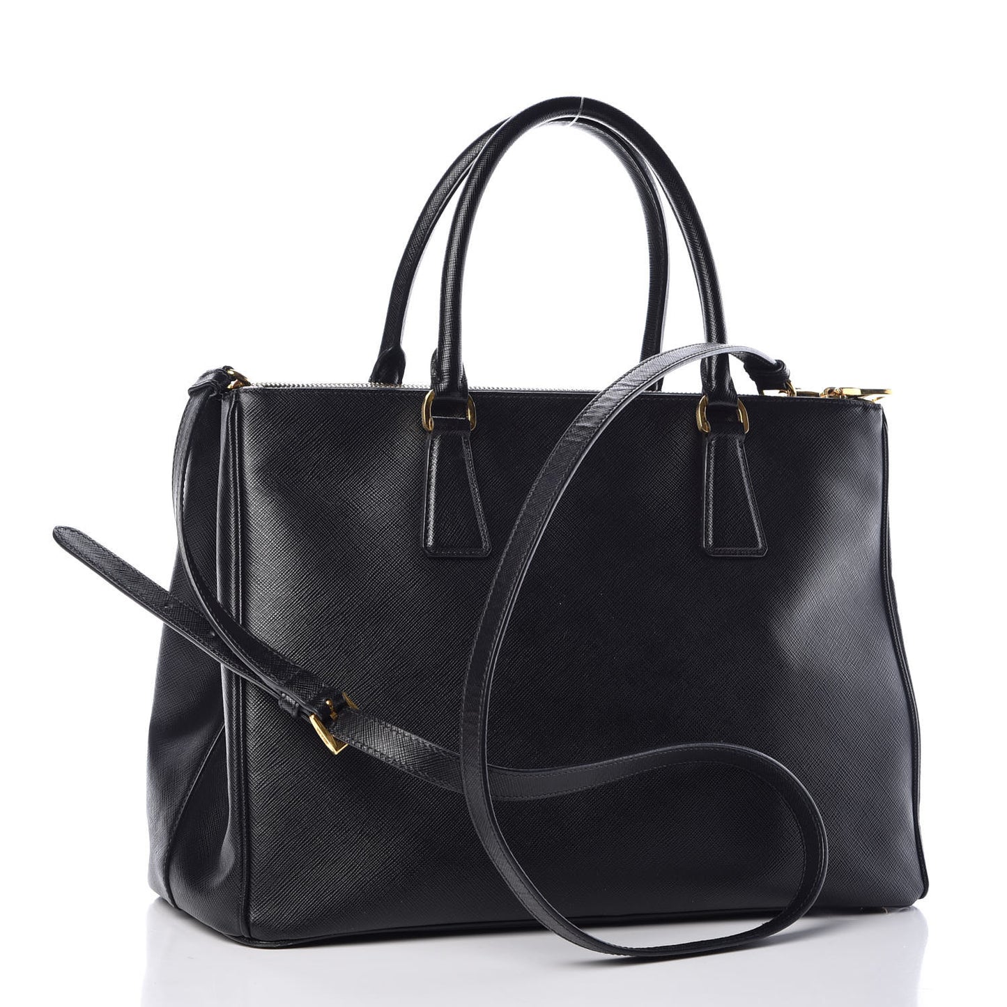 Saffiano Medium Galleria Double Zip Tote Black