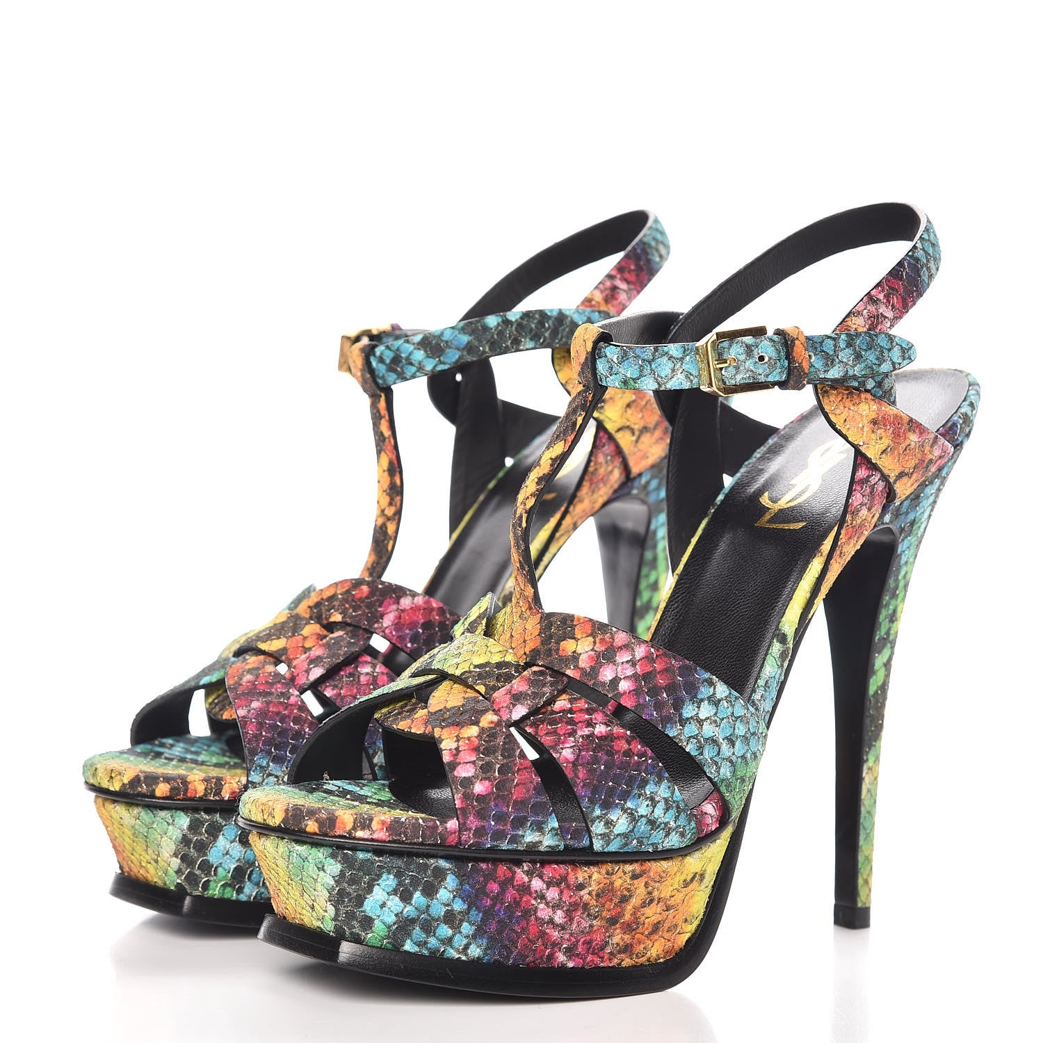 Saint Laurent Python Calfskin Embossed Africa Tie Dye Tribute 105 Platform Sandals 37 Multicolor 3 of 9