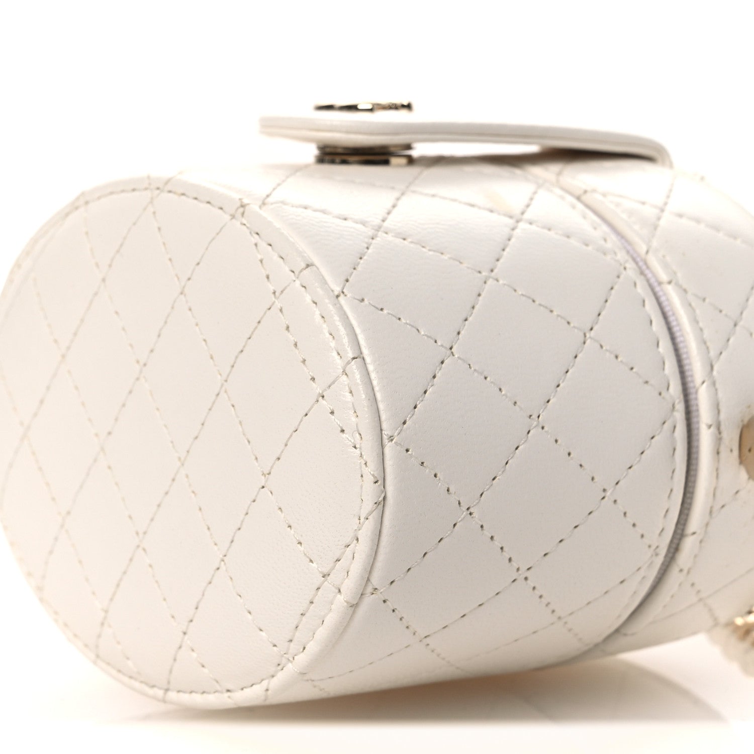 Chanel Lambskin Quilted Round Mini Vanity Case With Chain Case With Chain White 10 of 12