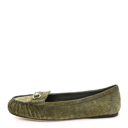 Gucci Suede Micro GG Horsebit Womens Kensington Moccasin Loafers 38.5 Green 1 of 9