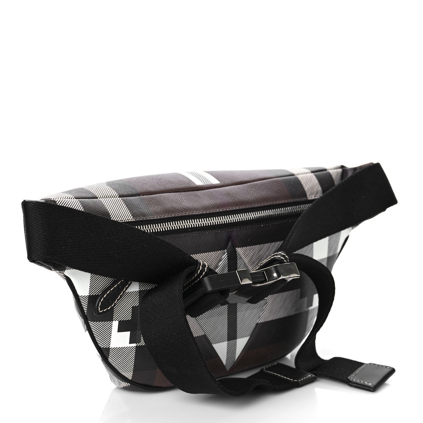 E-canvas Geometric Check Bum Bag Dark Birch Brown White