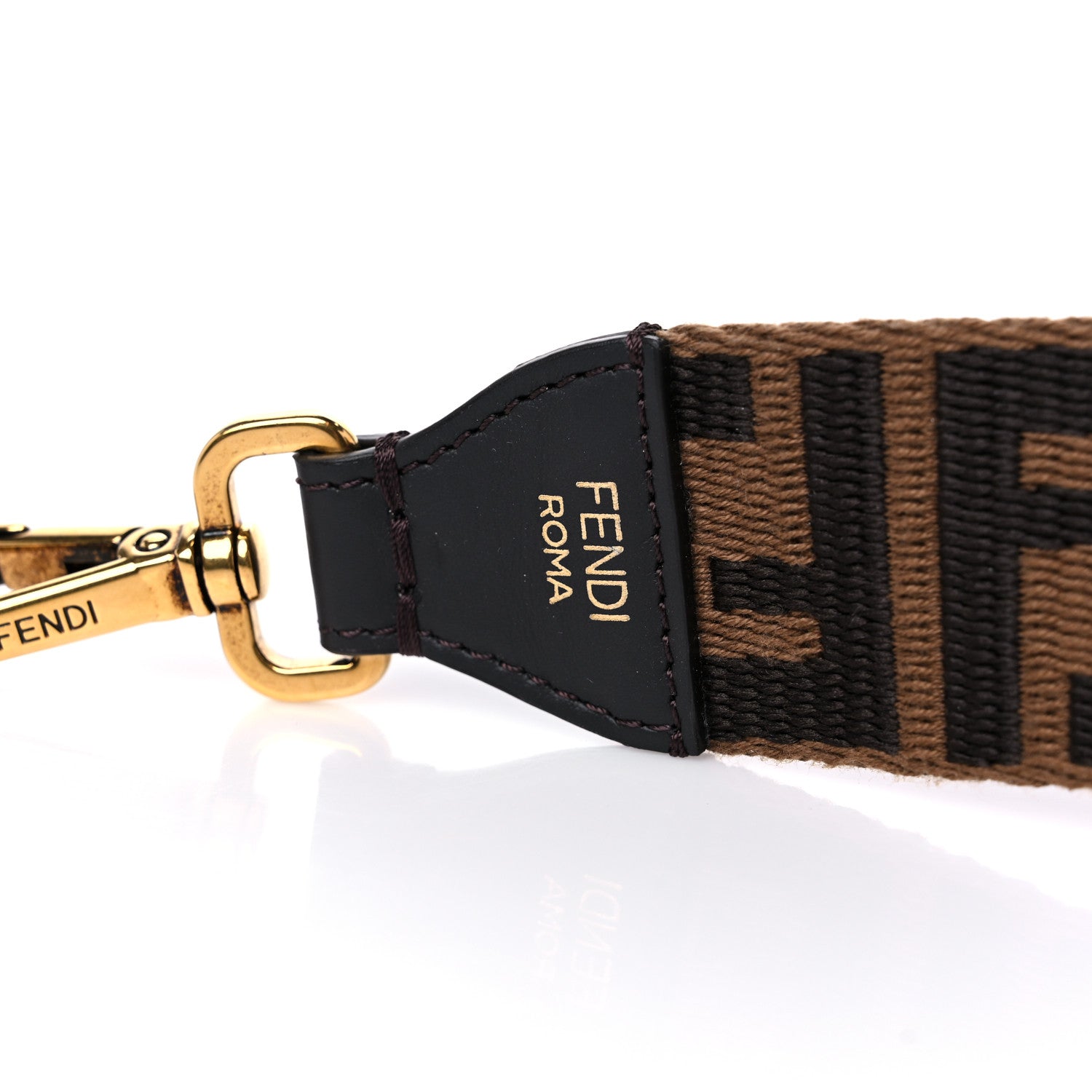 Fendi Ribbon Vitello Century FF 1974 Flat Studded Strap You Fango Marrone Ebano 3 of 7