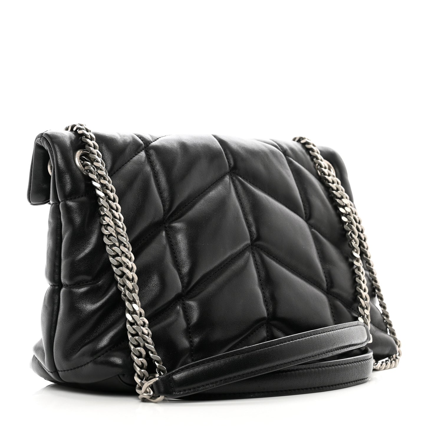Lambskin Quilted Small Loulou Puffer Monogram Chain Satchel Black