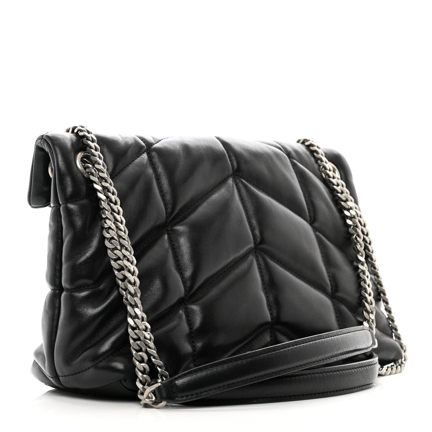 Saint Laurent Lambskin Quilted Small Loulou Puffer Monogram Chain Satchel Black 3 of 10