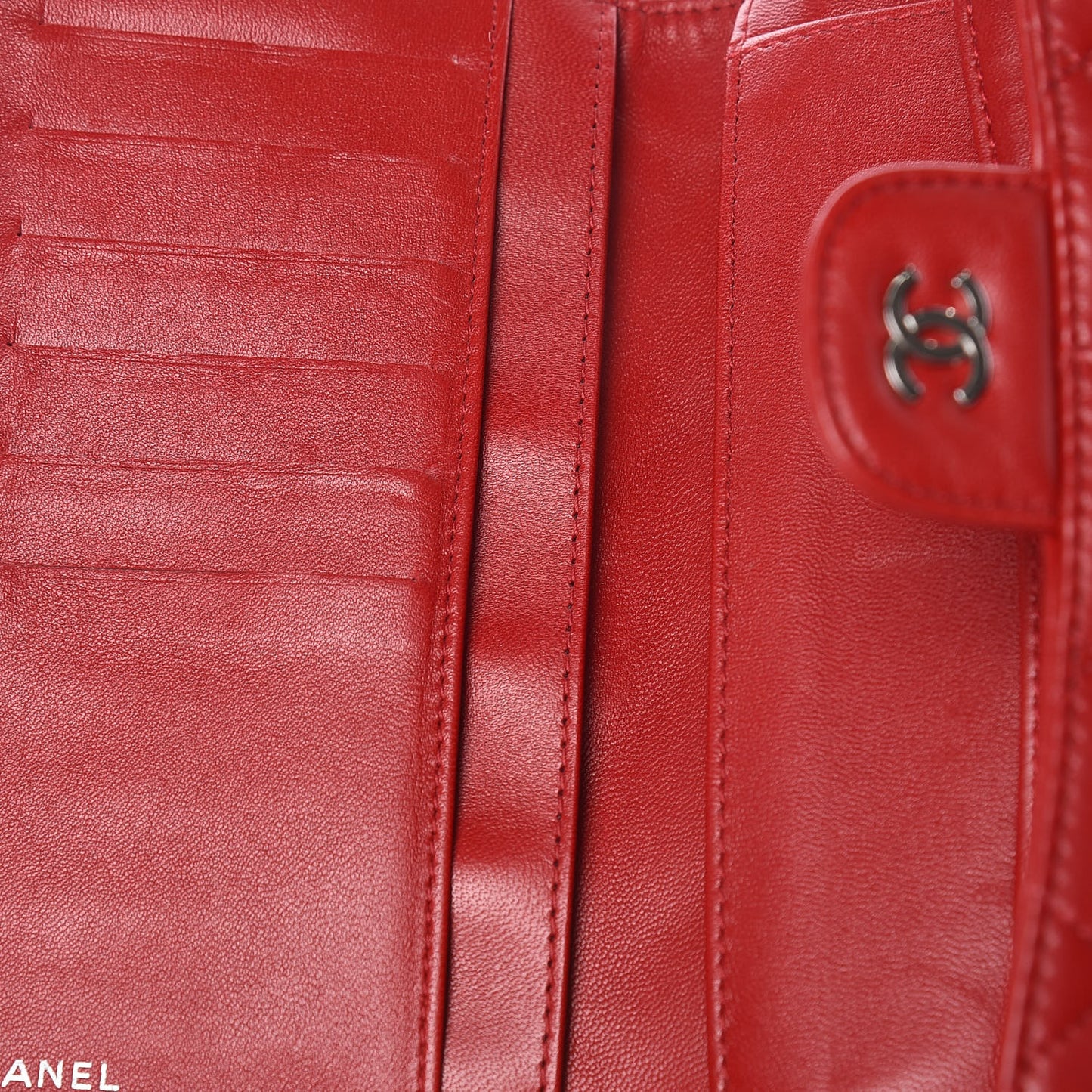 Lambskin Quilted Large Flap Wallet Red