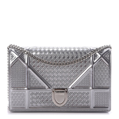 Christian Dior Metallic Patent Micro-Cannage Diorama Wallet on Chain Pouch Silver 1 of 9