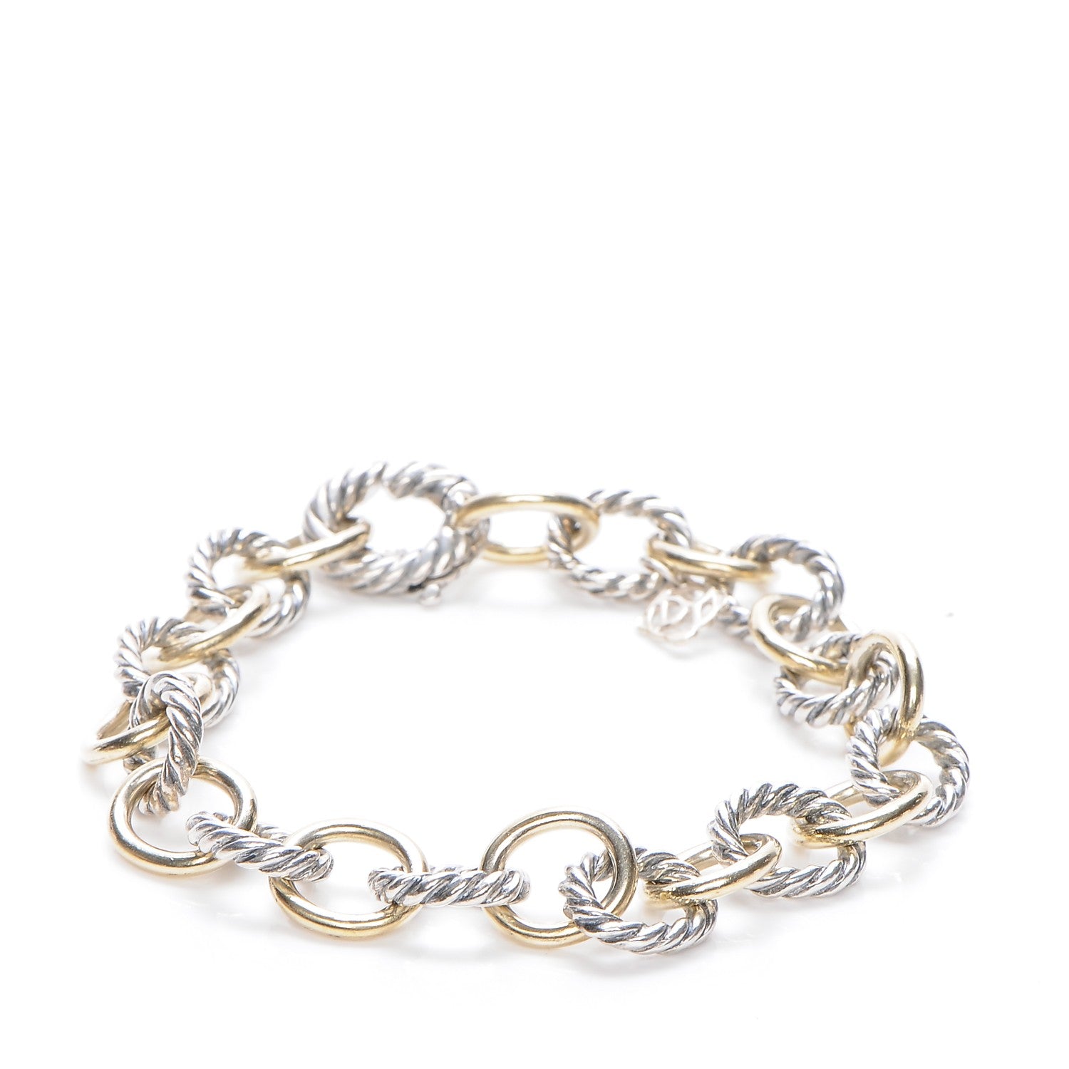 David Yurman Sterling Silver 18K Yellow Gold 10mm Medium Oval Link Bracelet 1 of 6