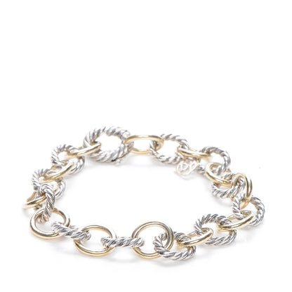 David Yurman Sterling Silver 18K Yellow Gold 10mm Medium Oval Link Bracelet 1 of 6