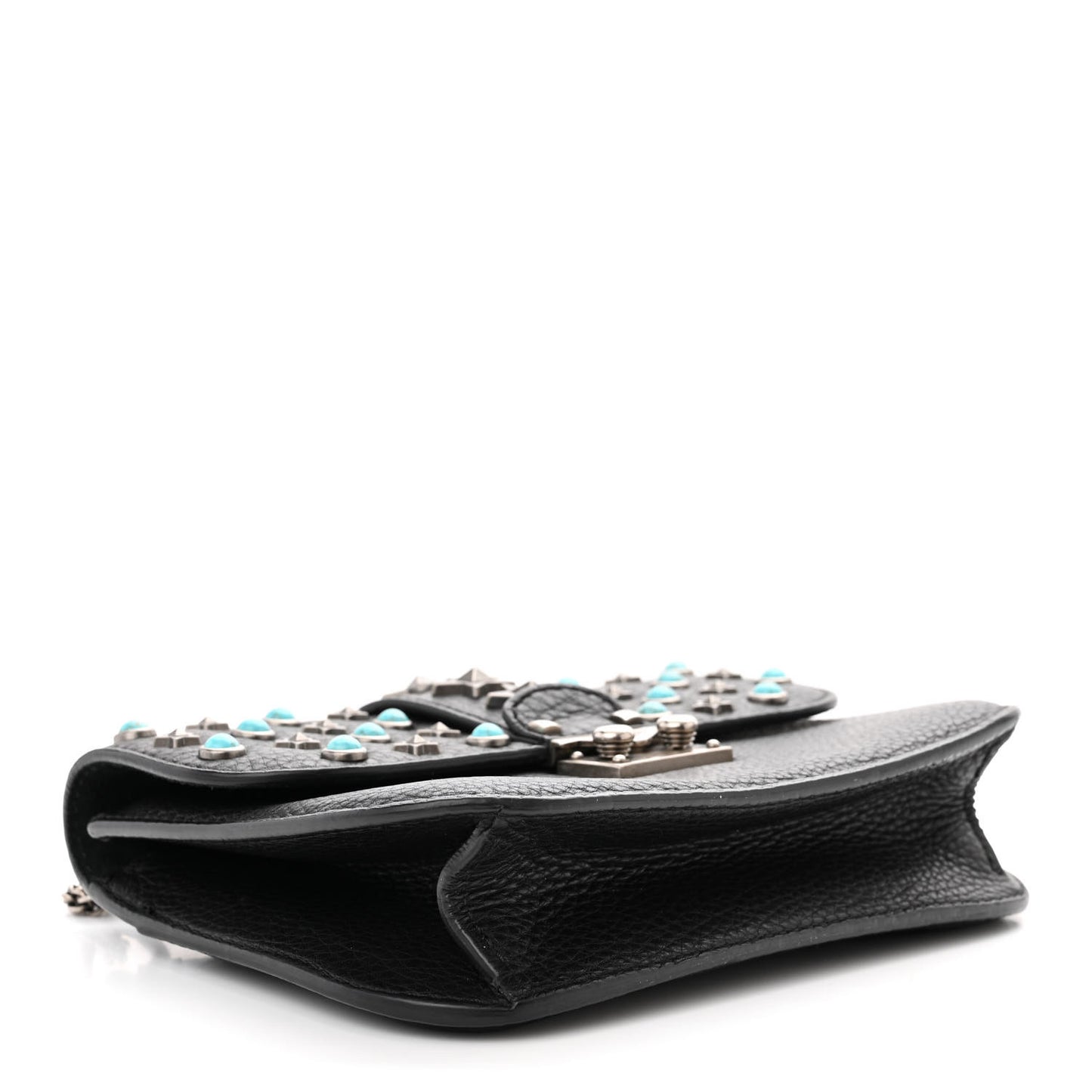 Pebbled Calfskin Star Studded Small Lock Flap Black