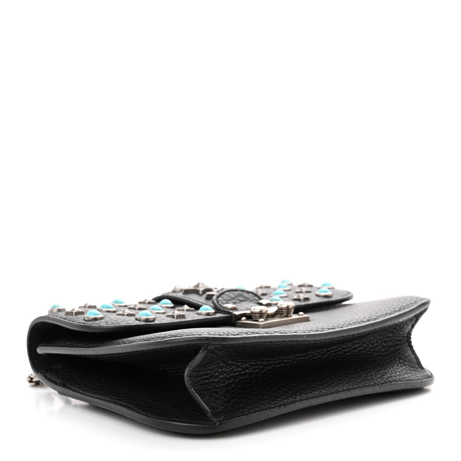 Valentino Garavani Pebbled Calfskin Star Studded Small Lock Flap Black 4 of 9
