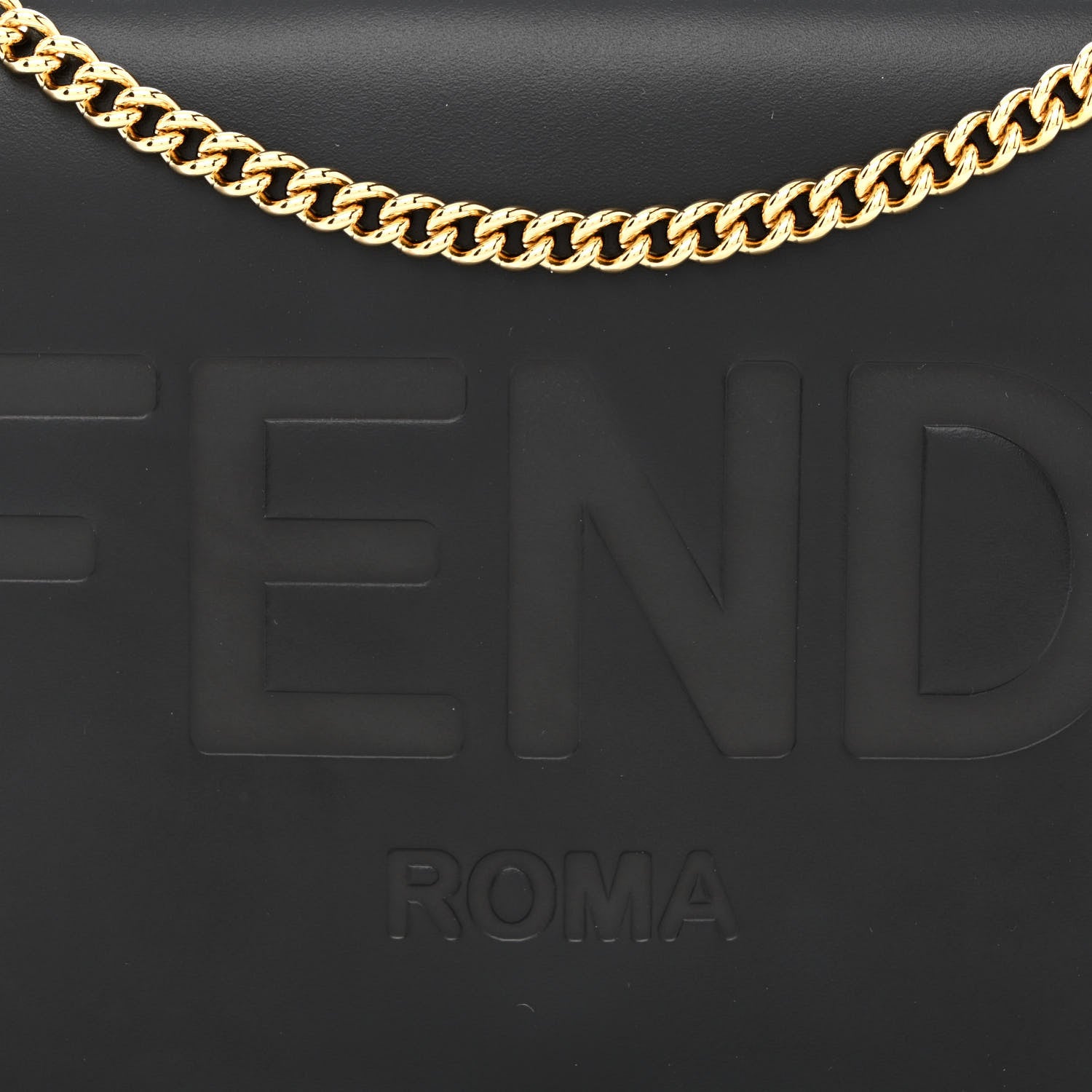 Fendi Vitello King Tamponato Logo Embossed Medium Wallet On Chain Black 8 of 10