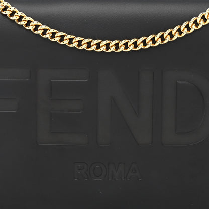 Fendi Vitello King Tamponato Logo Embossed Medium Wallet On Chain Black 8 of 10
