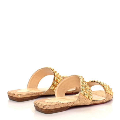 Christian Louboutin Liege Pepite Studded Myriadiam Flat Slide Sandals 38 Gold 4 of 8