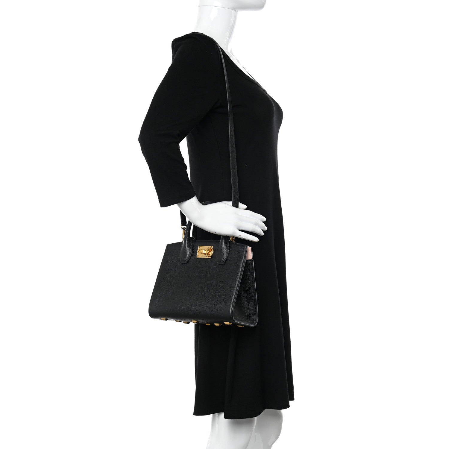Salvatore Ferragamo Calfskin Small The Studio Box Bag Black 2 of 10