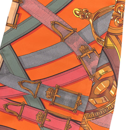 Hermes Silk Cavalcadour Maxi Twilly Orange Argile Bouton D Or 4 of 5