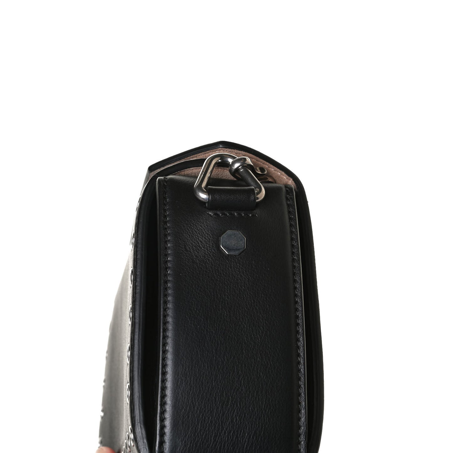 Fine Grain Goatskin Perforated Box Shoulder Bag 16 Black