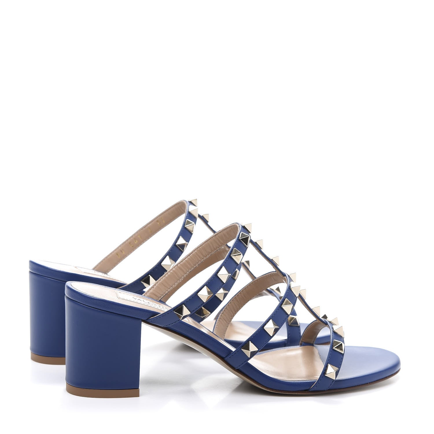Valentino Garavani Calfskin Rockstud 60mm Caged Slide Sandals 37 Blu Delft 4 of 9
