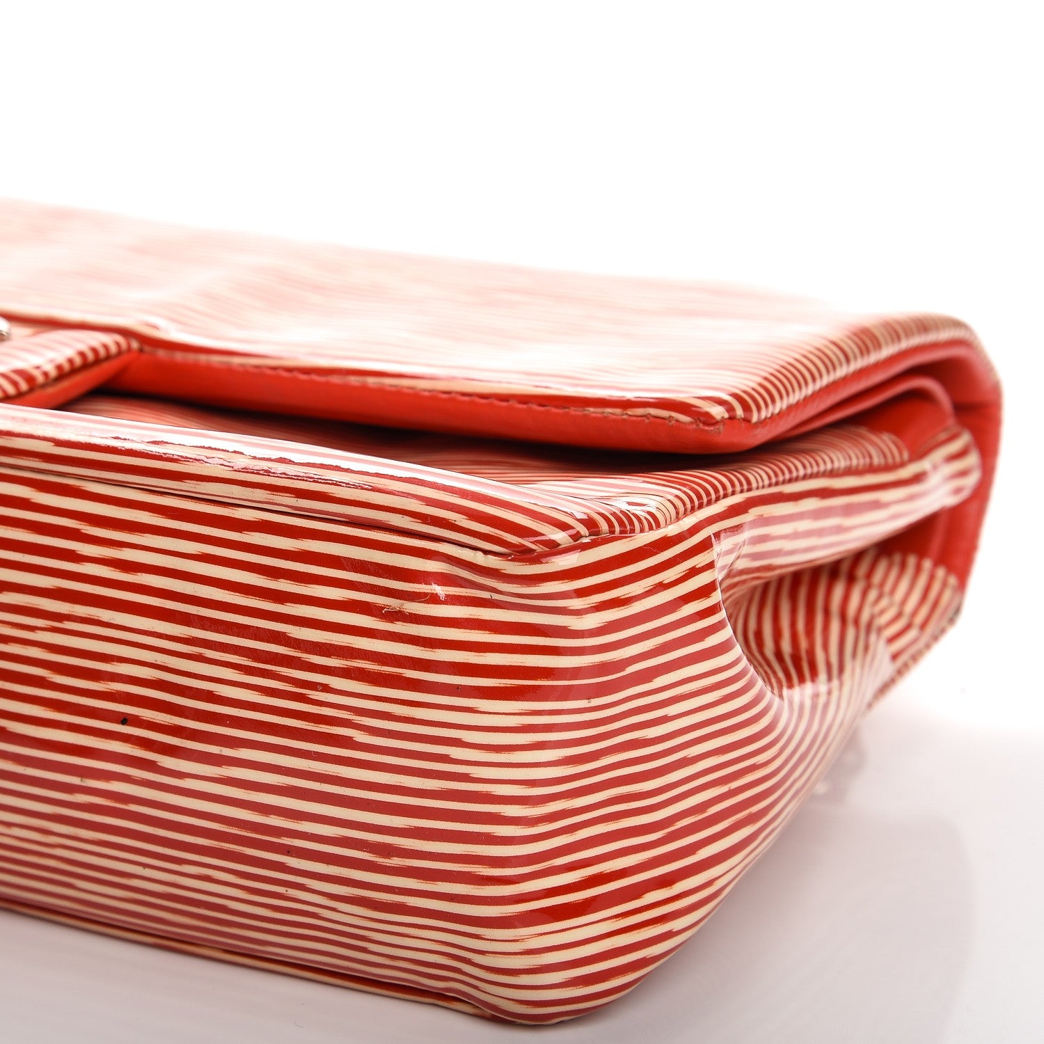 Chanel Patent Calfskin Striped Medium Double Flap Red 12 of 12
