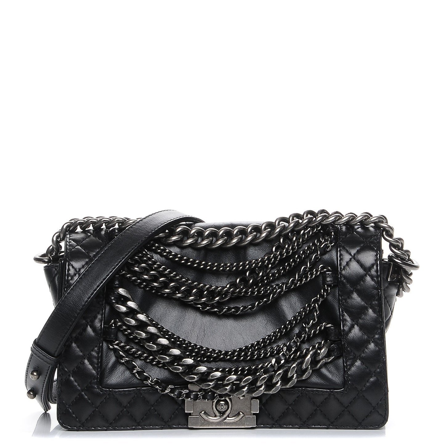 Calfskin Enchained Medium Boy Flap Black