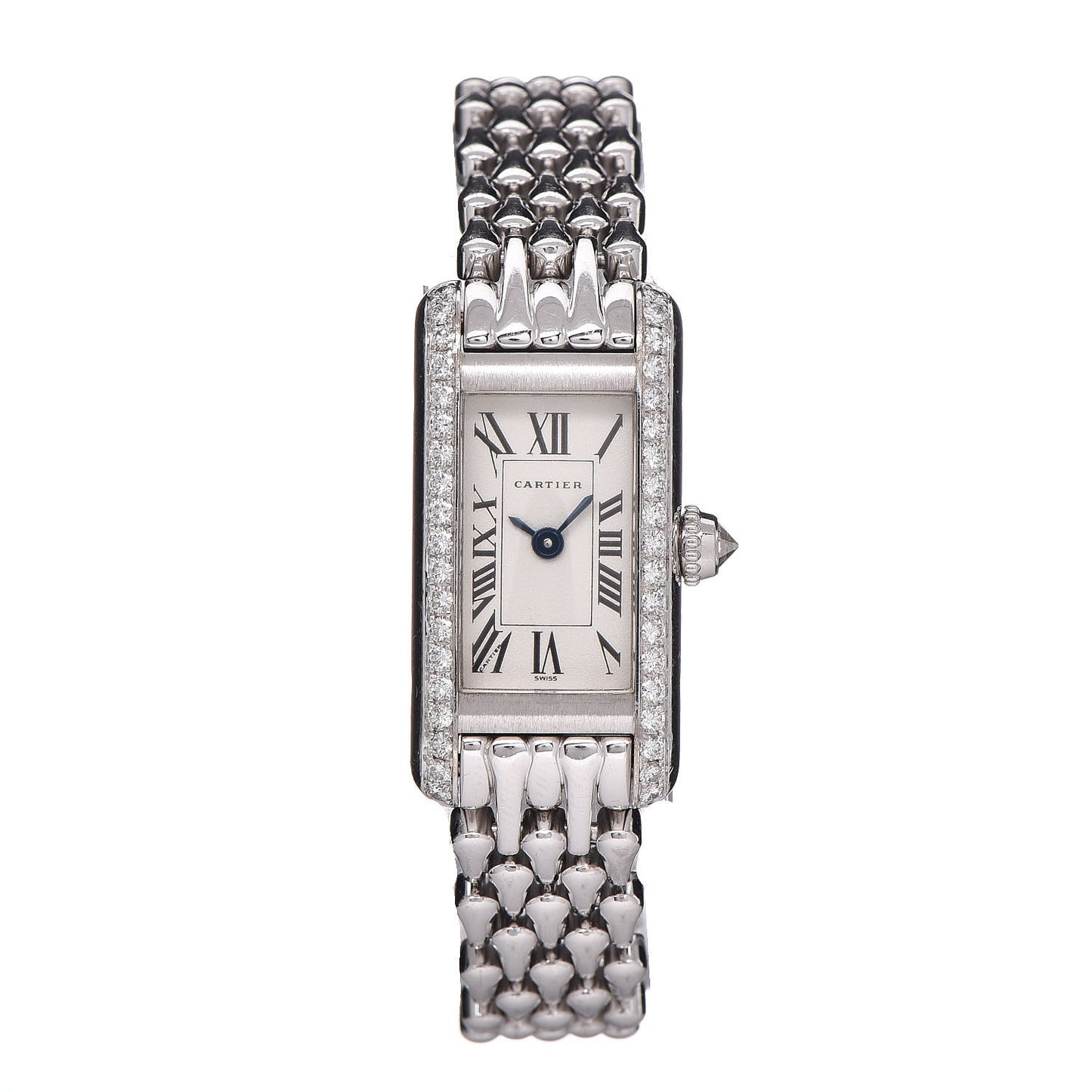 18K White Gold Diamond 14mm Mini Tank Louis Quartz Watch