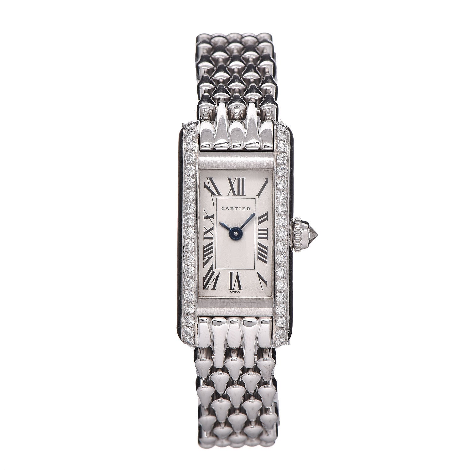 Cartier 18K White Gold Diamond 14mm Mini Tank Louis Quartz Watch 1 of 8