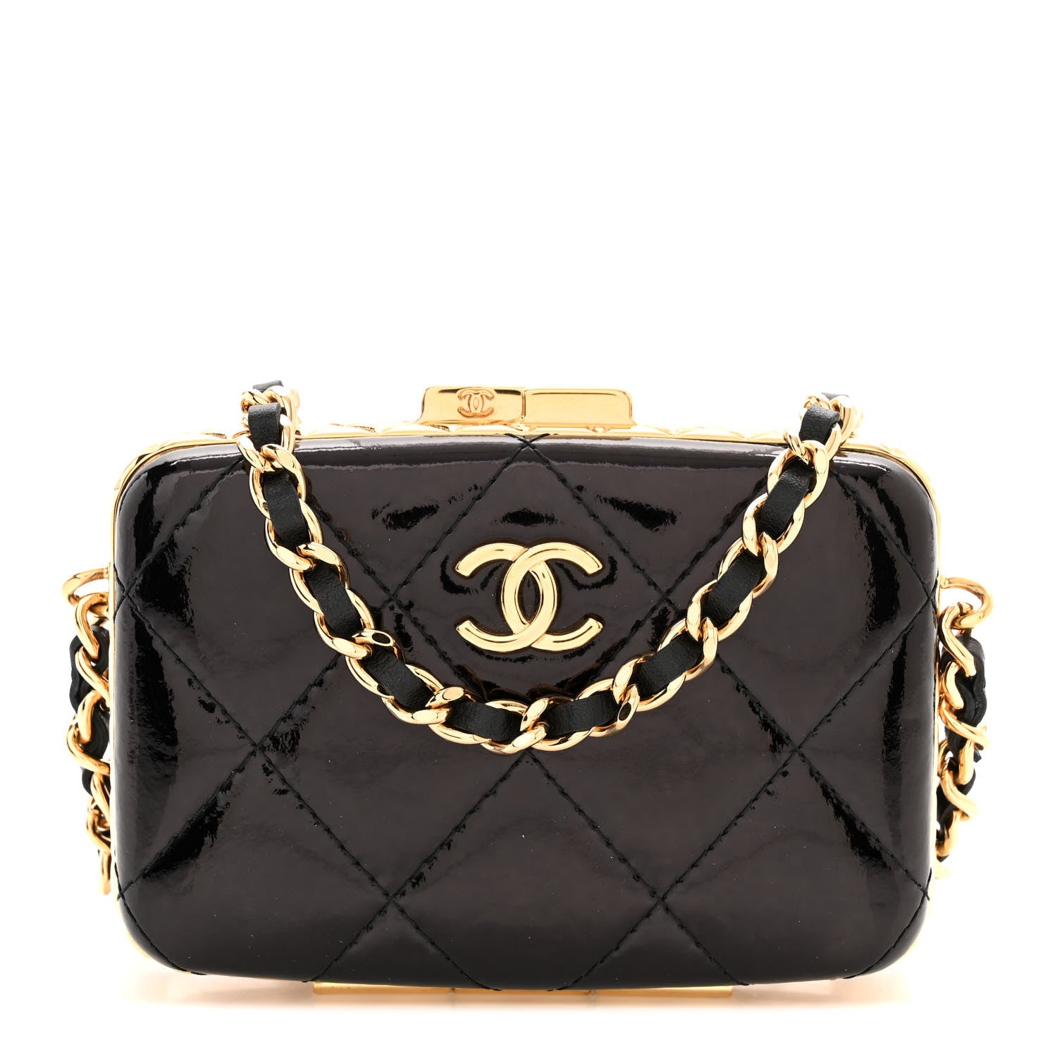 Chanel Glazed Goatskin Quilted Small Box With Chain Black 1 of 11