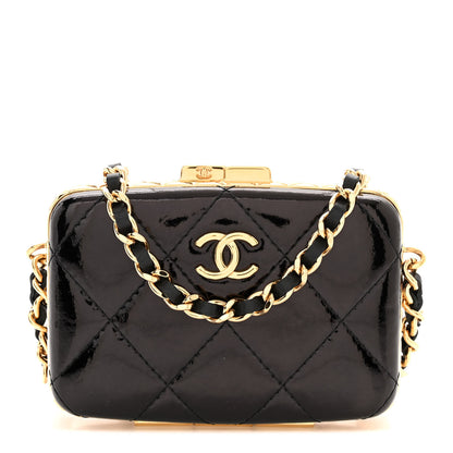 Chanel Glazed Goatskin Quilted Small Box With Chain Black 1 of 11