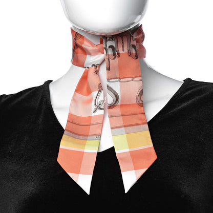 Hermes Silk Mors Et Gourmettes Vichy Twilly Saumon Citron Blanc 2 of 5
