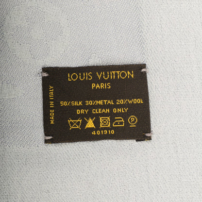 Louis Vuitton Silk Lurex Wool Monogram Shine Shawl Pearl Grey 5 of 5