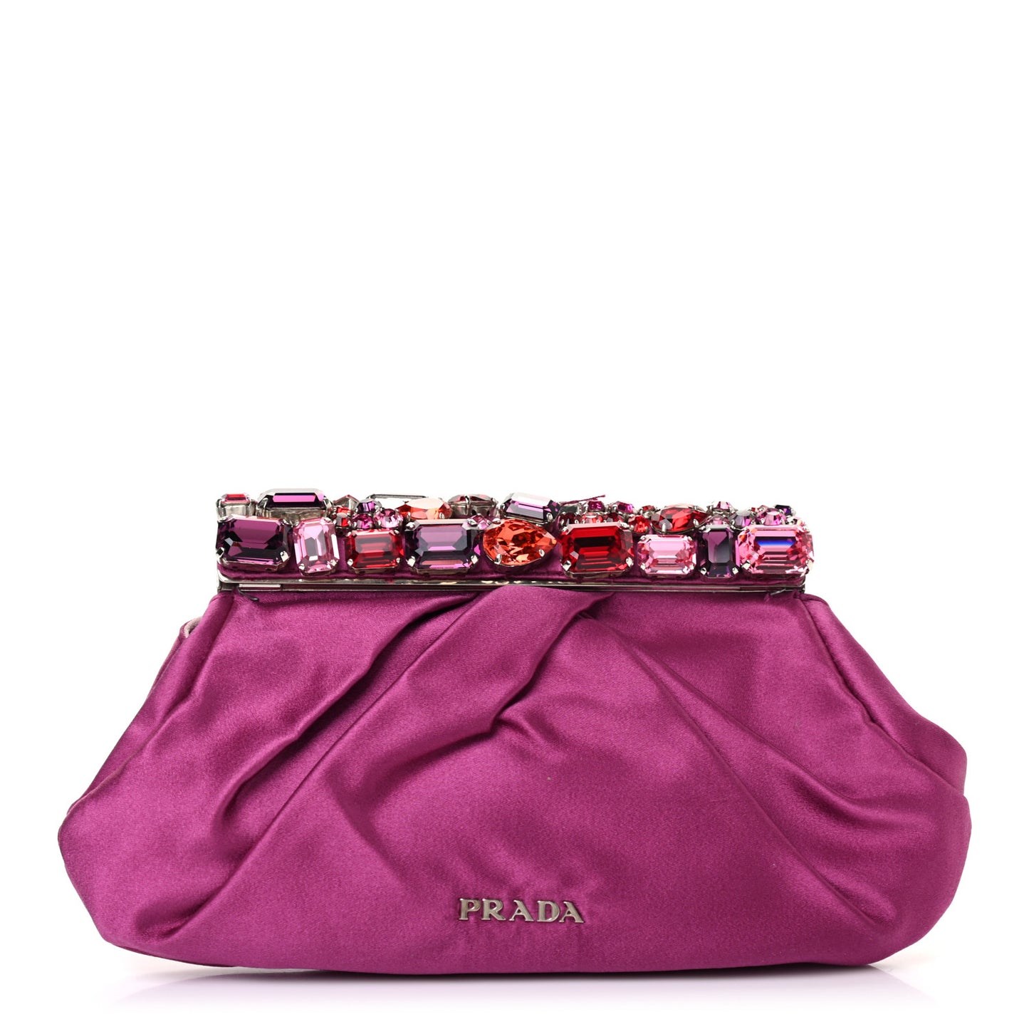 Satin Crystal Frame Clutch Fuxia