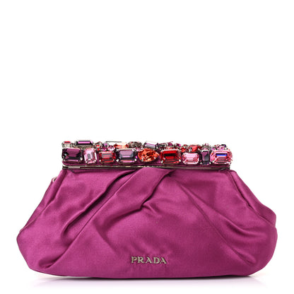 Prada Satin Crystal Frame Clutch Fuxia 1 of 7