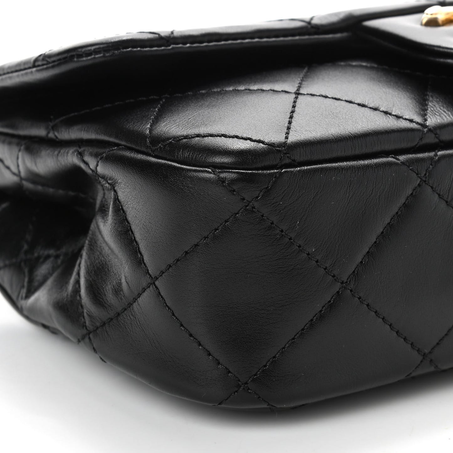Calfskin Quilted Small Crystal Pearls Flap Bag Black