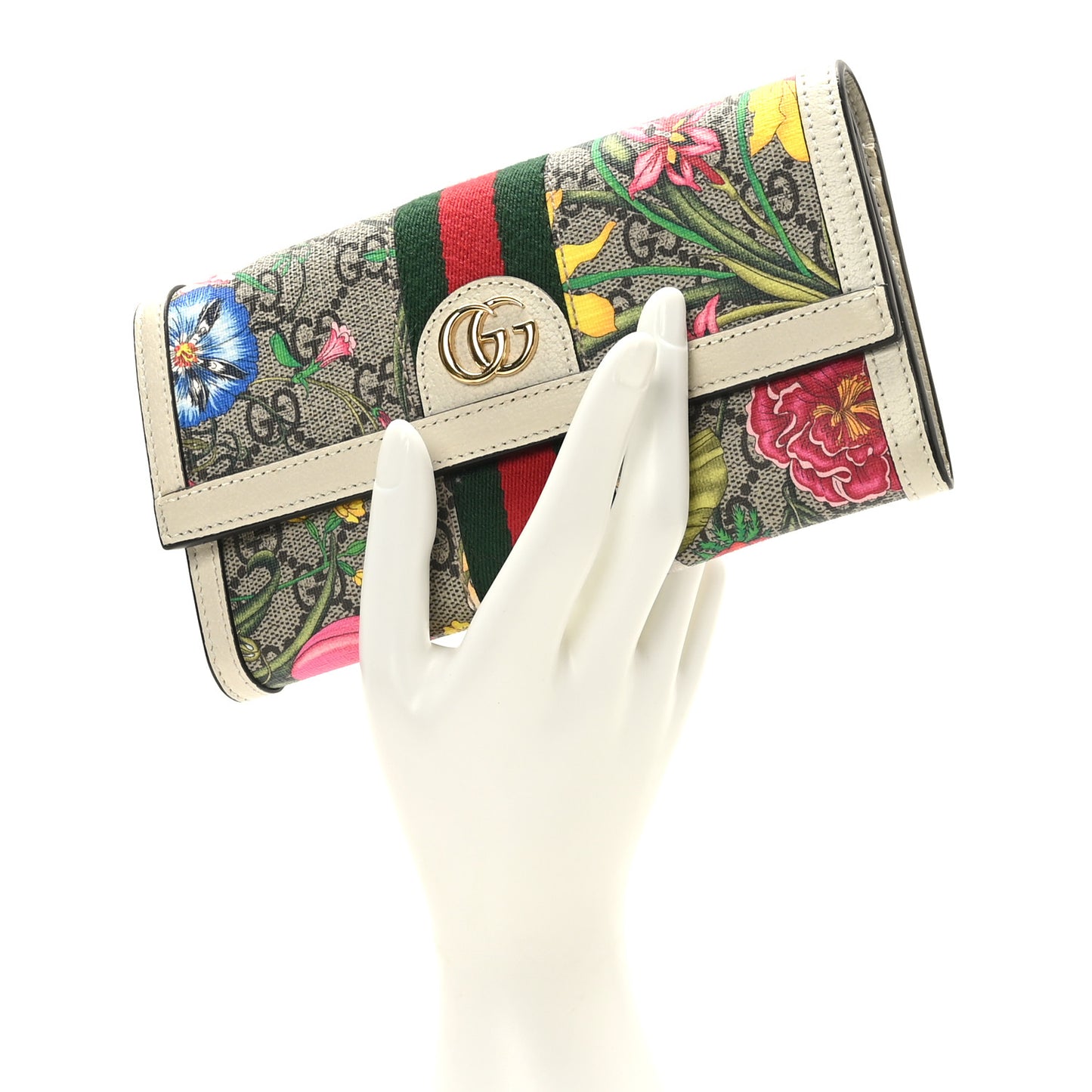 GG Supreme Monogram Flora Web Ophidia Continental Wallet White