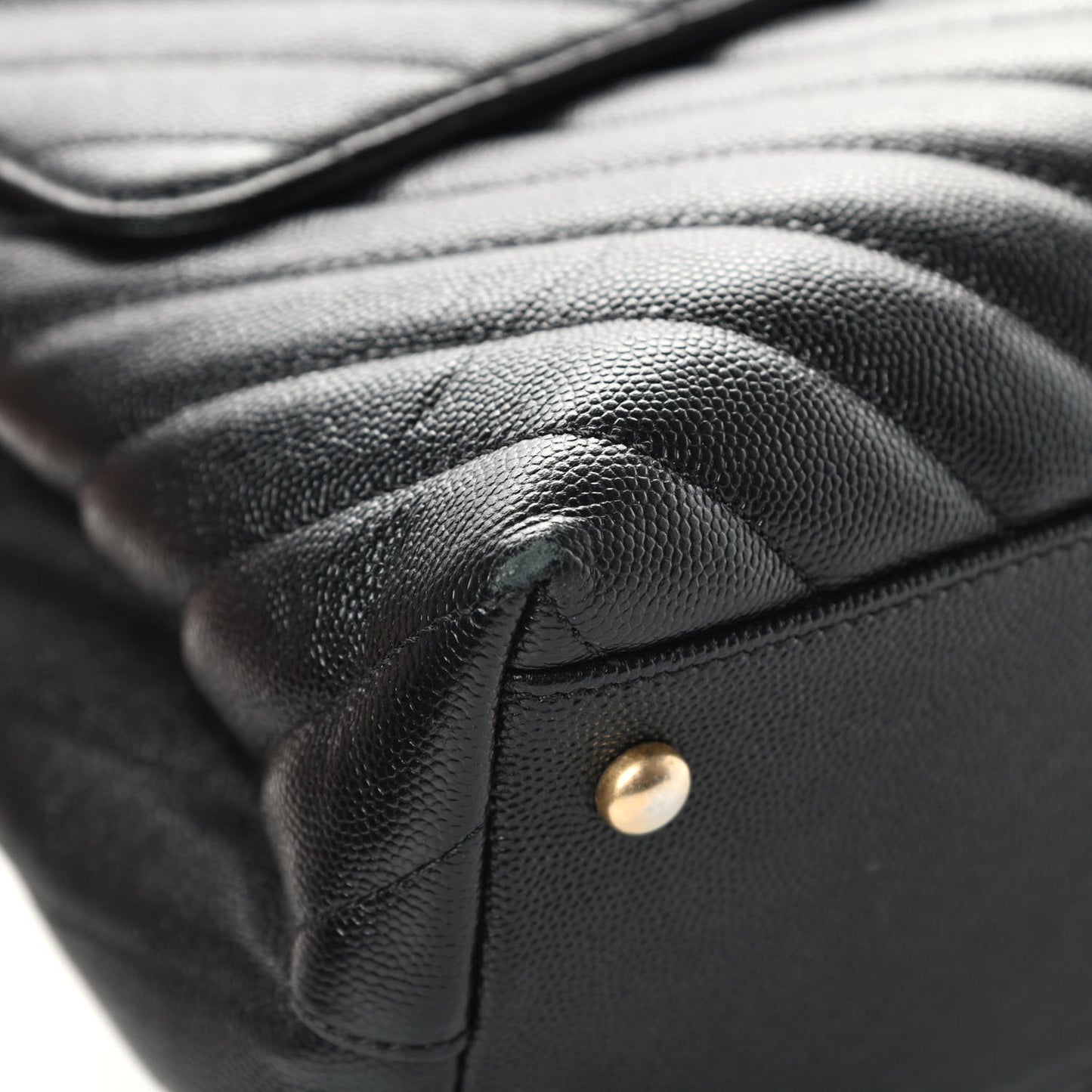 Caviar Chevron Quilted Medium Coco Handle Flap Black