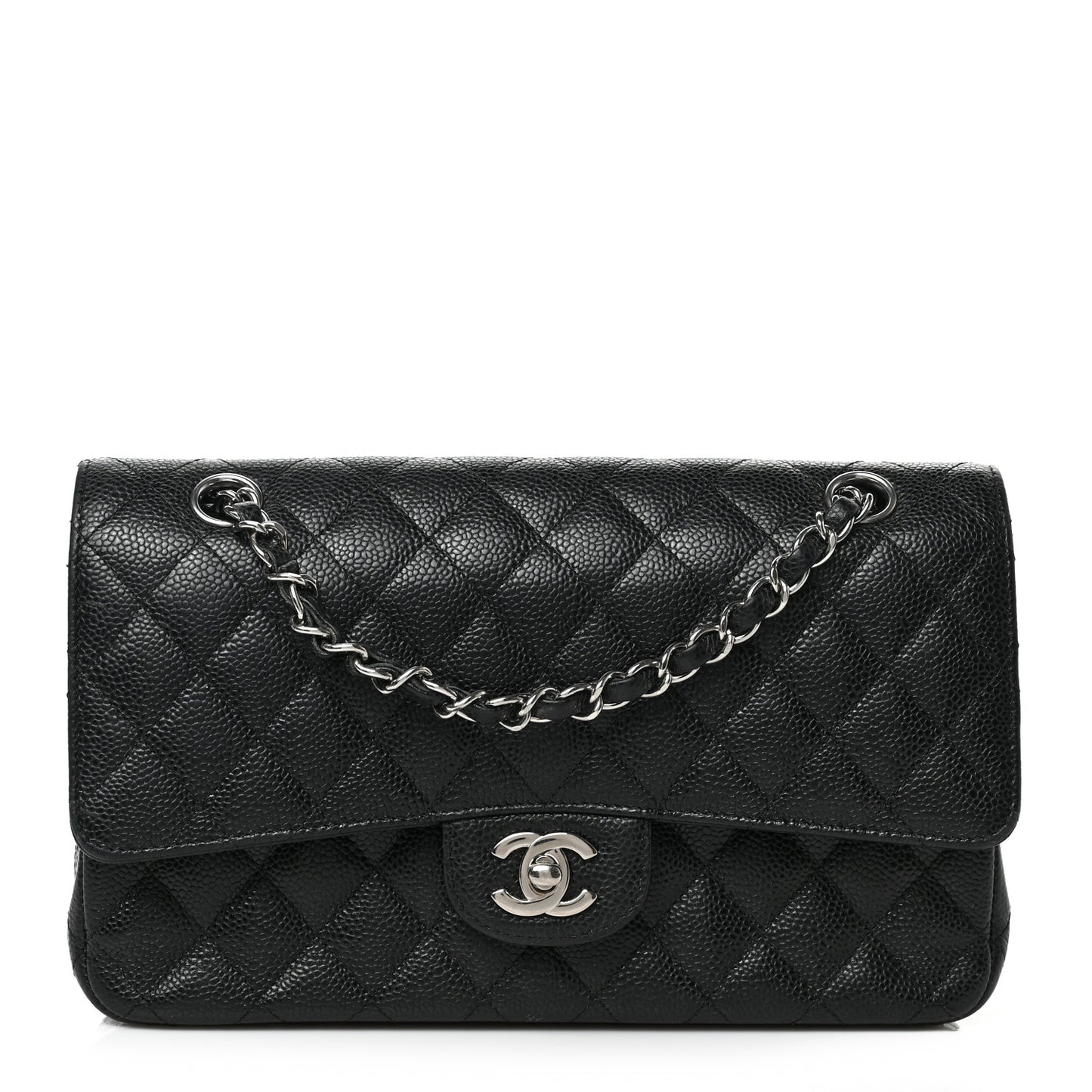 Caviar Quilted Medium Double Flap Black