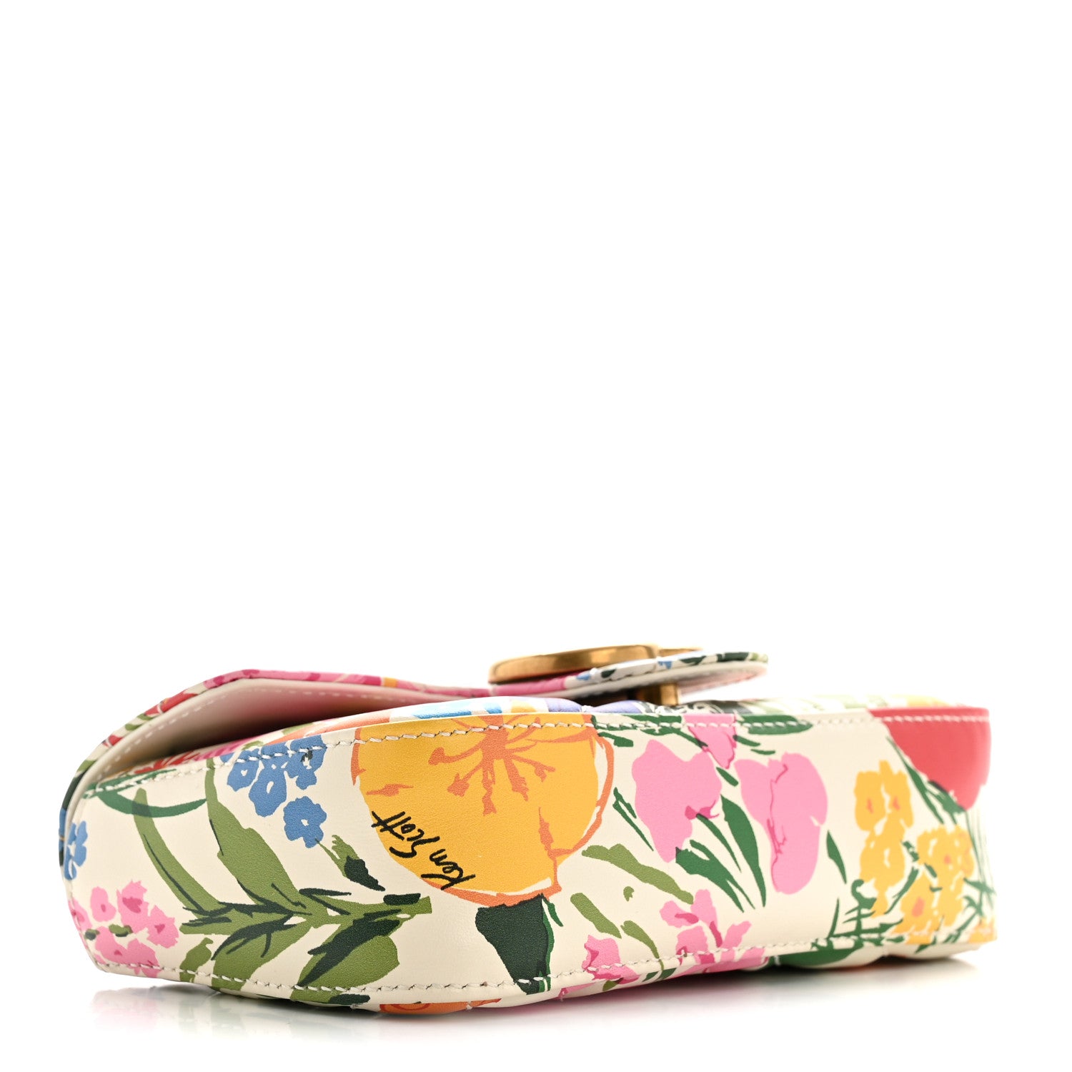 Gucci X KEN SCOTT Calfskin Matelasse Floral Print Super Mini GG Marmont Shoulder Bag Ivory Pink 4 of 12