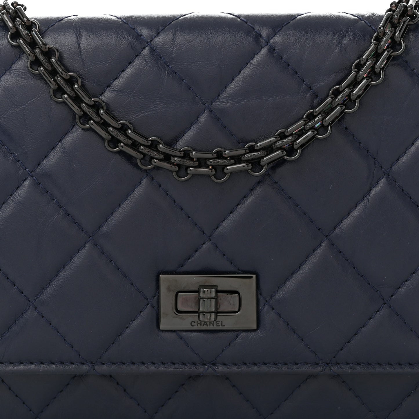Aged Calfskin Quilted Reissue Wallet On Chain WOC Navy Blue