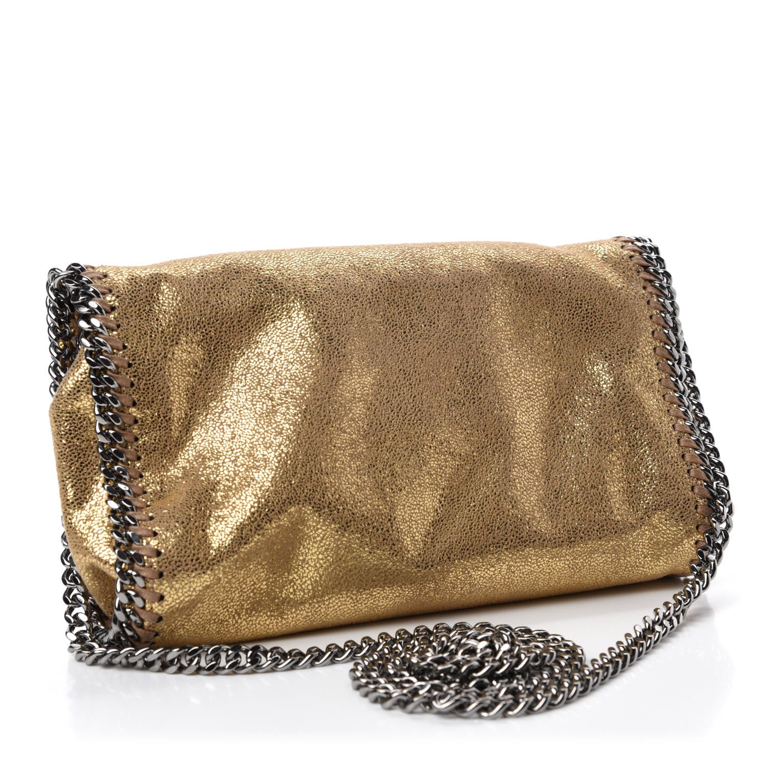 Stella McCartney Metallic Crackle Shaggy Deer Falabella Crossbody Bag Gold 3 of 10